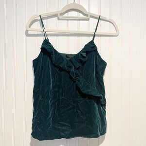 J Crew Emerald Green Velvet Ruffled Tank Size 2 Petite
